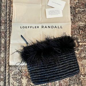 Loeffler Randall Skylar feather-trimmed raffia clutch
